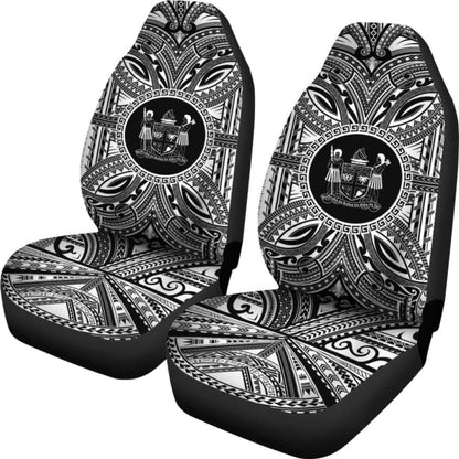Fiji Car Seat Cover - Fiji Coat Of Arms Polynesian White Black 105905 - YourCarButBetter