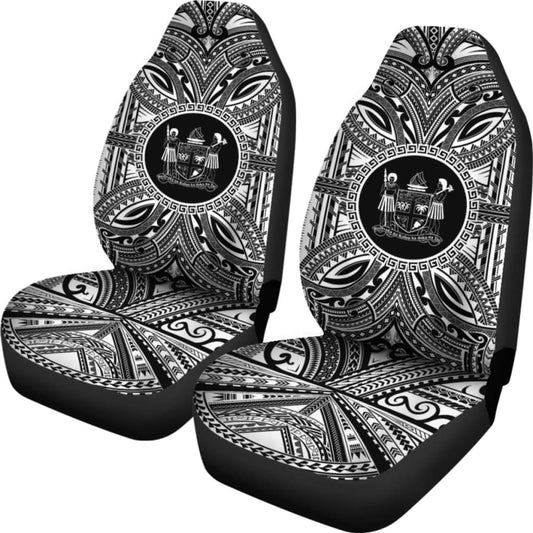 Fiji Car Seat Cover - Fiji Coat Of Arms Polynesian White Black 105905 - YourCarButBetter