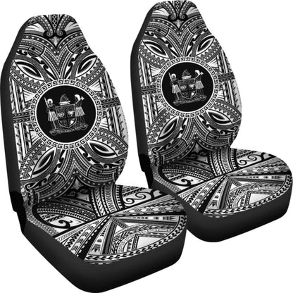 Fiji Car Seat Cover - Fiji Coat Of Arms Polynesian White Black 105905 - YourCarButBetter