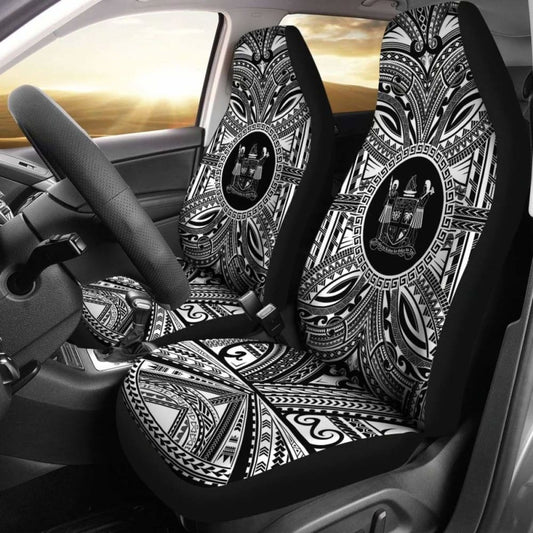 Fiji Car Seat Cover - Fiji Coat Of Arms Polynesian White Black 105905 - YourCarButBetter