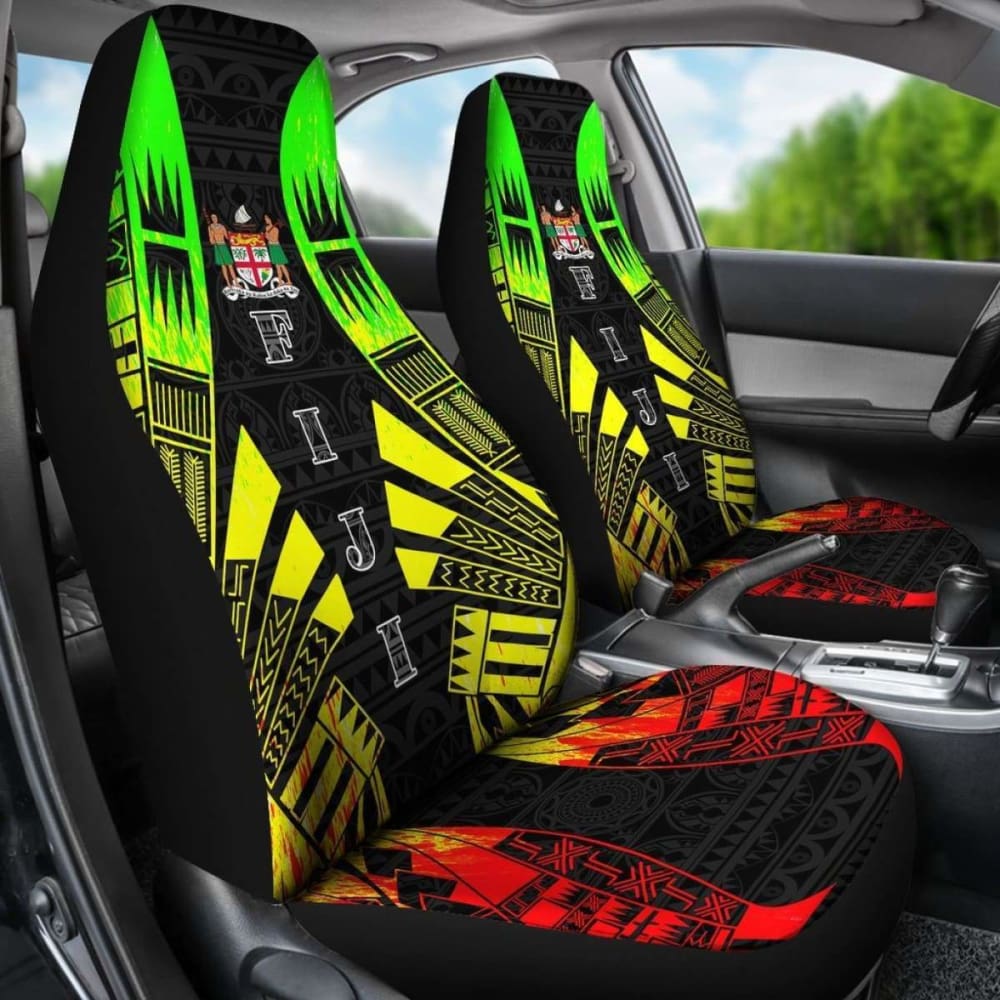 Fiji Car Seat Covers - Fiji Coat Of Arms Polynesian Tattoo Reggae - 9 174914 - YourCarButBetter