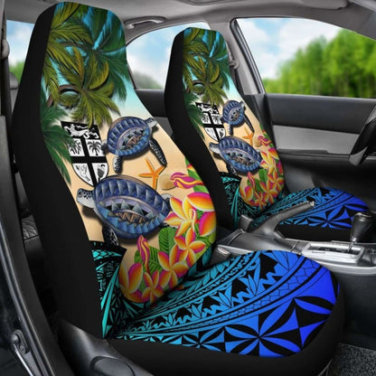 Fiji Car Seat Covers - Polynesian Turtle Coconut Tree And Plumeria Amazing 091114 - YourCarButBetter