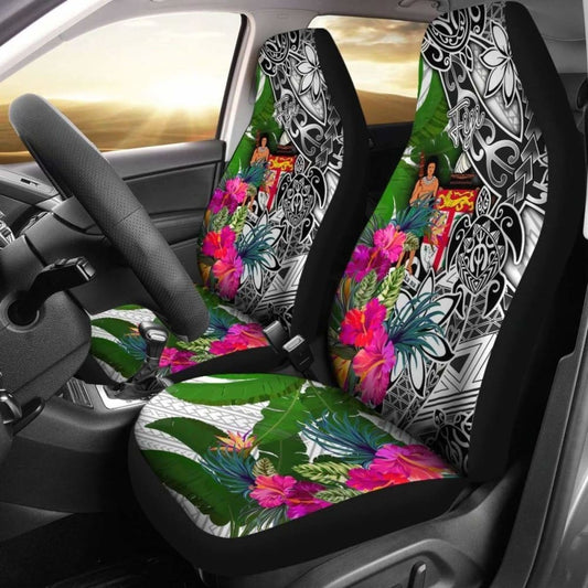 Fiji Car Seat Covers White - Turtle Plumeria Banana Leaf Crest - 091114 - YourCarButBetter