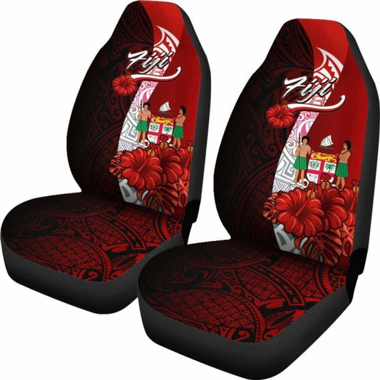 Fiji Polynesian Car Seat Covers - Coat Of Arm With Hibiscus - 232125 - YourCarButBetter
