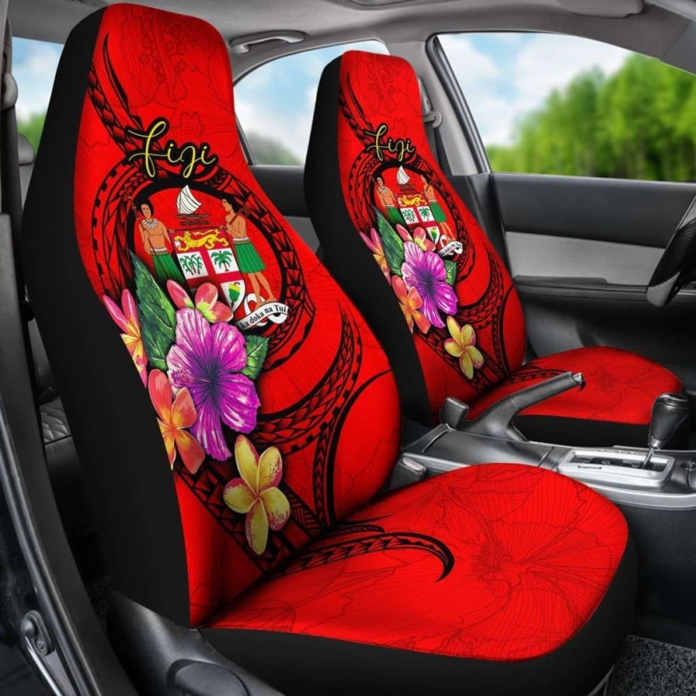 Fiji Polynesian Car Seat Covers - Floral With Seal Red - 153908 - YourCarButBetter