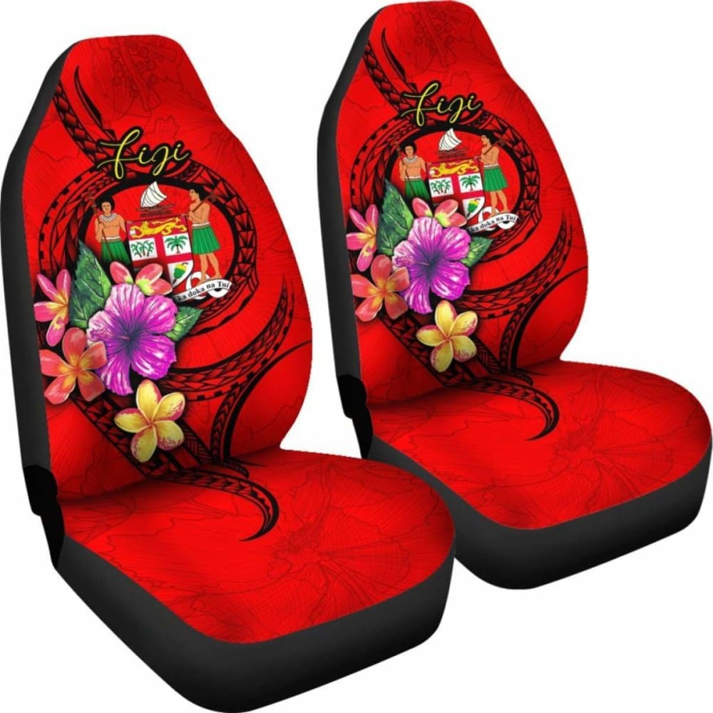 Fiji Polynesian Car Seat Covers - Floral With Seal Red - 153908 - YourCarButBetter