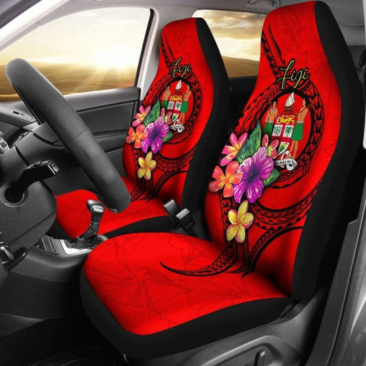 Fiji Polynesian Car Seat Covers - Floral With Seal Red - 153908 - YourCarButBetter