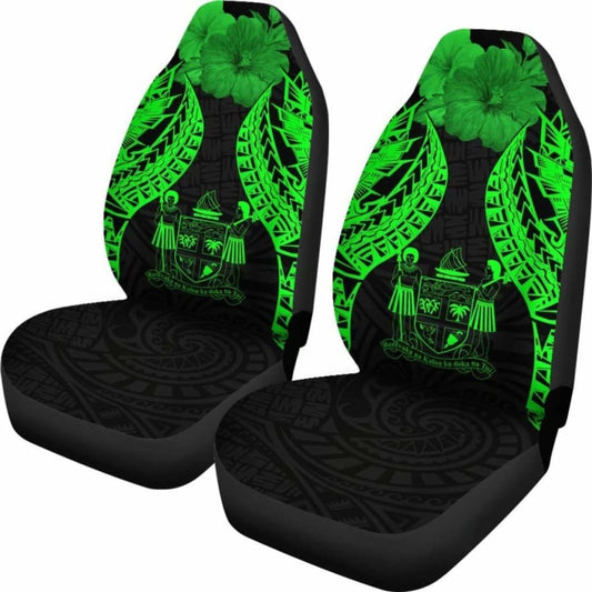 Fiji Polynesian Car Seat Covers Pride Seal And Hibiscus Green - 232125 - YourCarButBetter