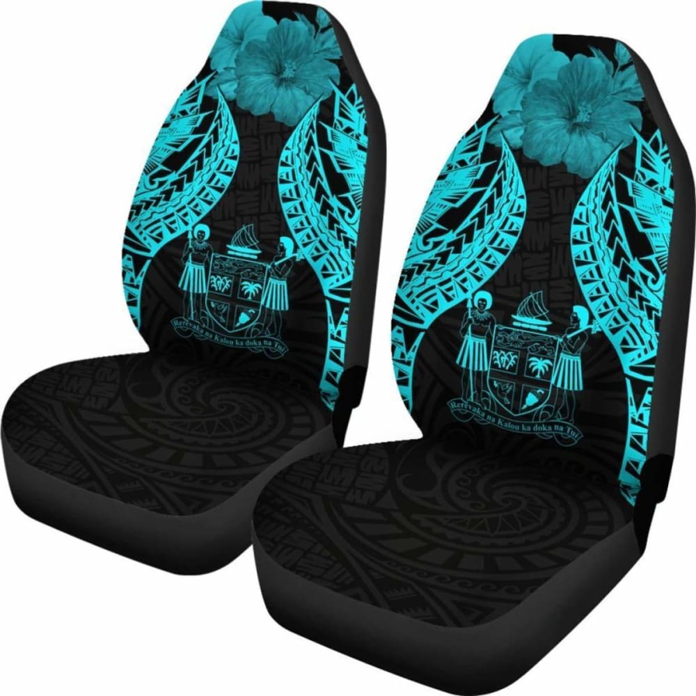 Fiji Polynesian Car Seat Covers Pride Seal And Hibiscus Neon Blue - 232125 - YourCarButBetter