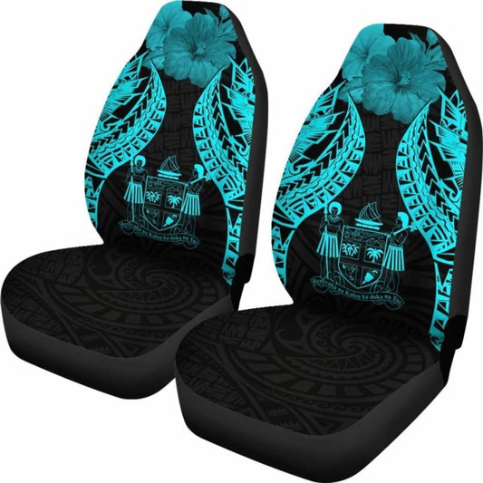 Fiji Polynesian Car Seat Covers Pride Seal And Hibiscus Neon Blue - 232125 - YourCarButBetter