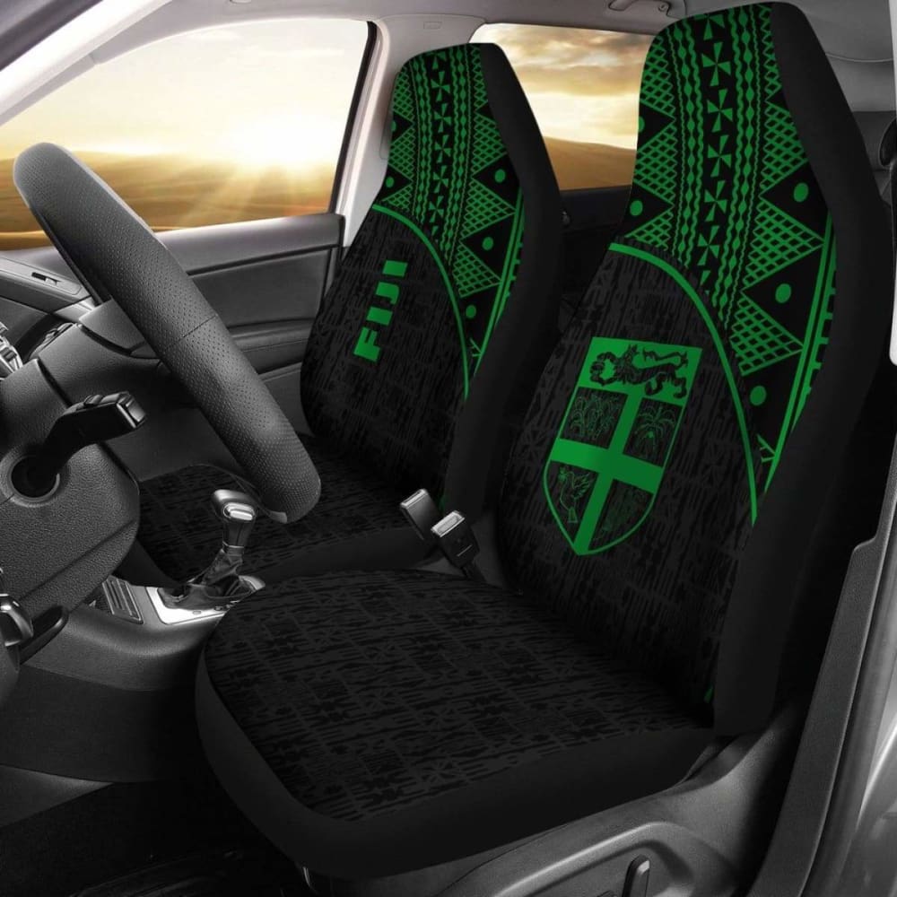 Fiji Tapa Car Seat Covers - Fiji Flag Polynesian Green Curve - 105905 - YourCarButBetter