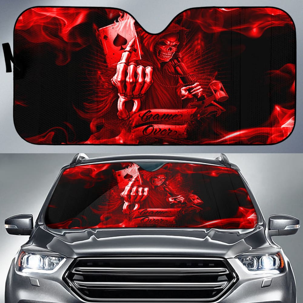 Fire Game Over Gothic Skull Grim Reaper Car Auto Sun Shades 210201 - YourCarButBetter