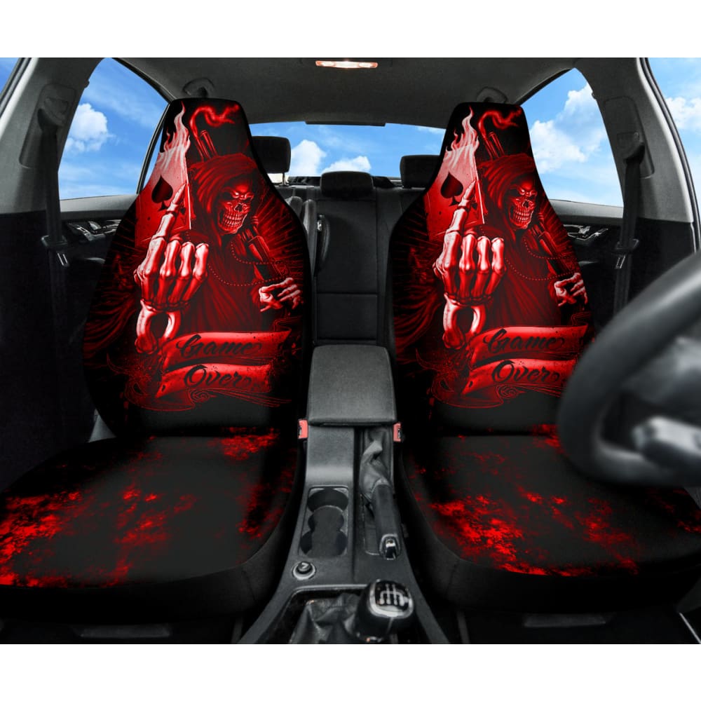 Fire Game Over Gothic Skull Grim Reaper Car Seat Covers 210201 - YourCarButBetter