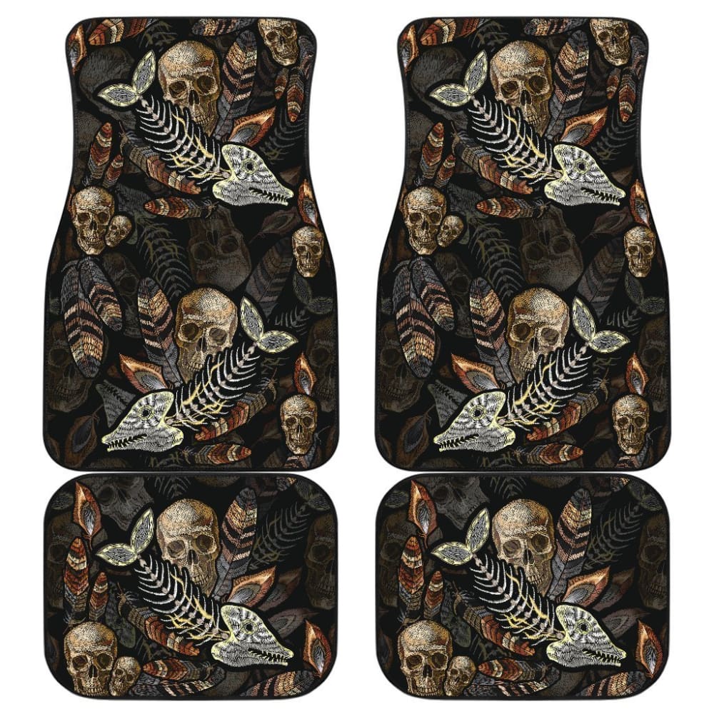 Fish Bones And Human Skull Pattern Fishing Car Floor Mats 182417 - YourCarButBetter