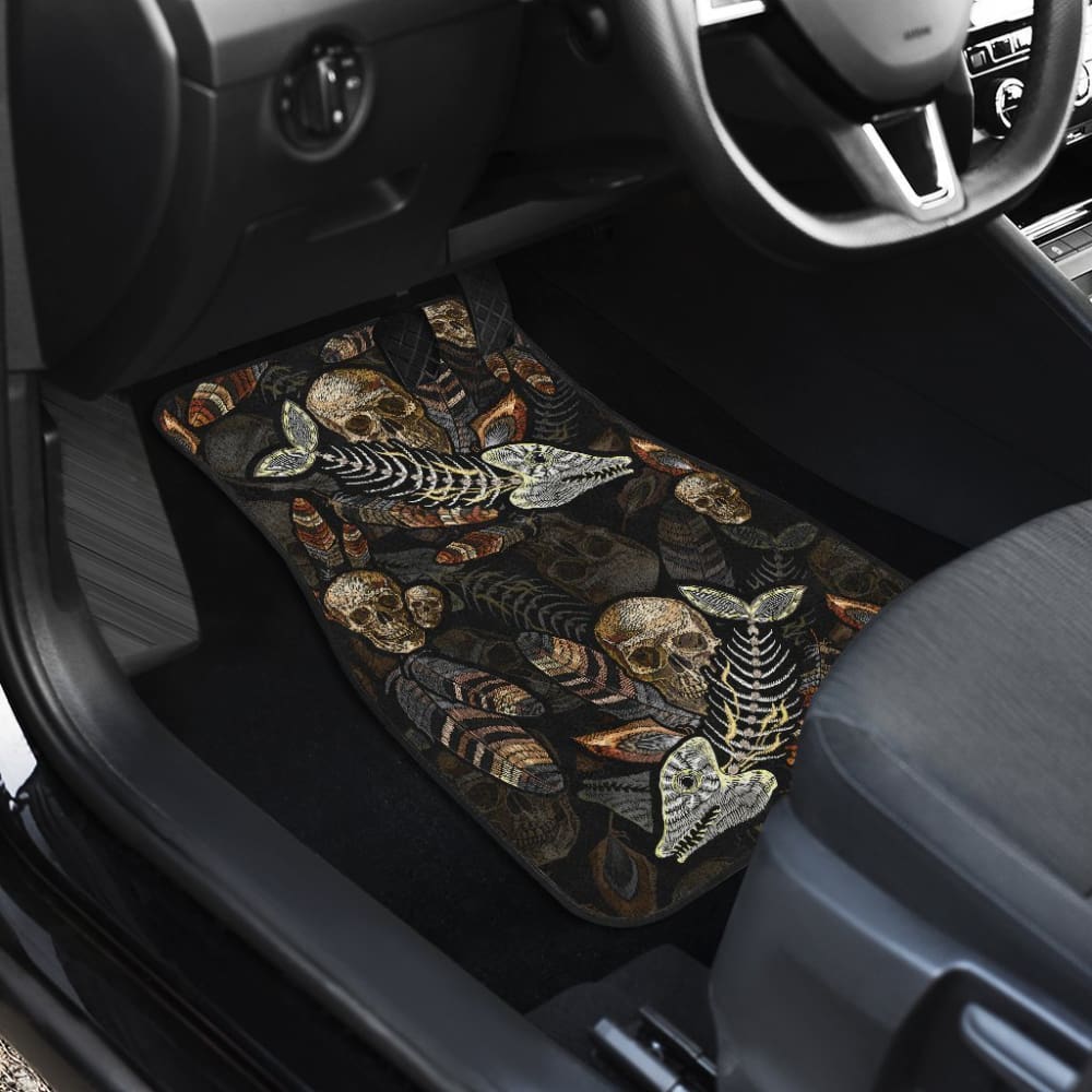 Fish Bones And Human Skull Pattern Fishing Car Floor Mats 182417 - YourCarButBetter