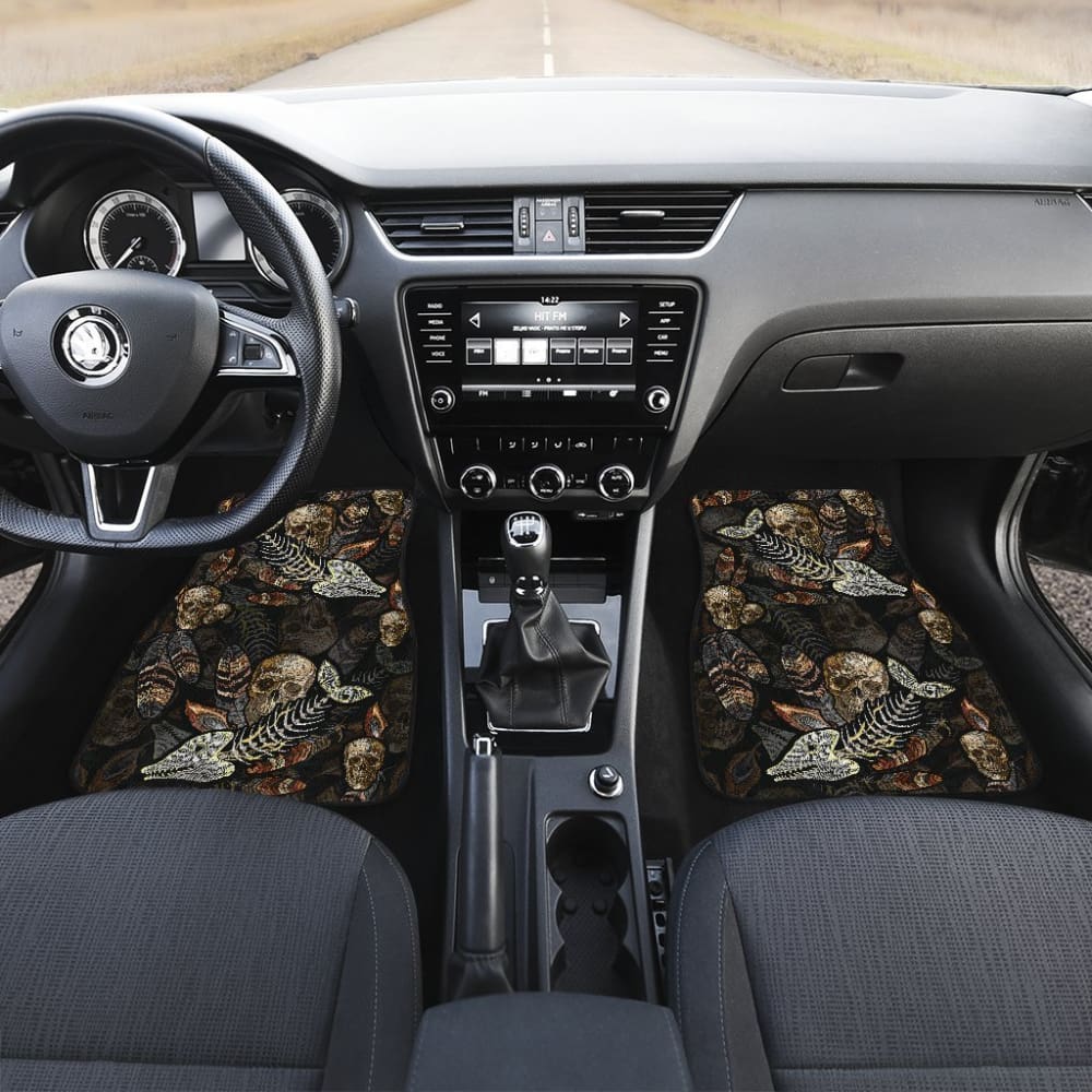 Fish Bones And Human Skull Pattern Fishing Car Floor Mats 182417 - YourCarButBetter