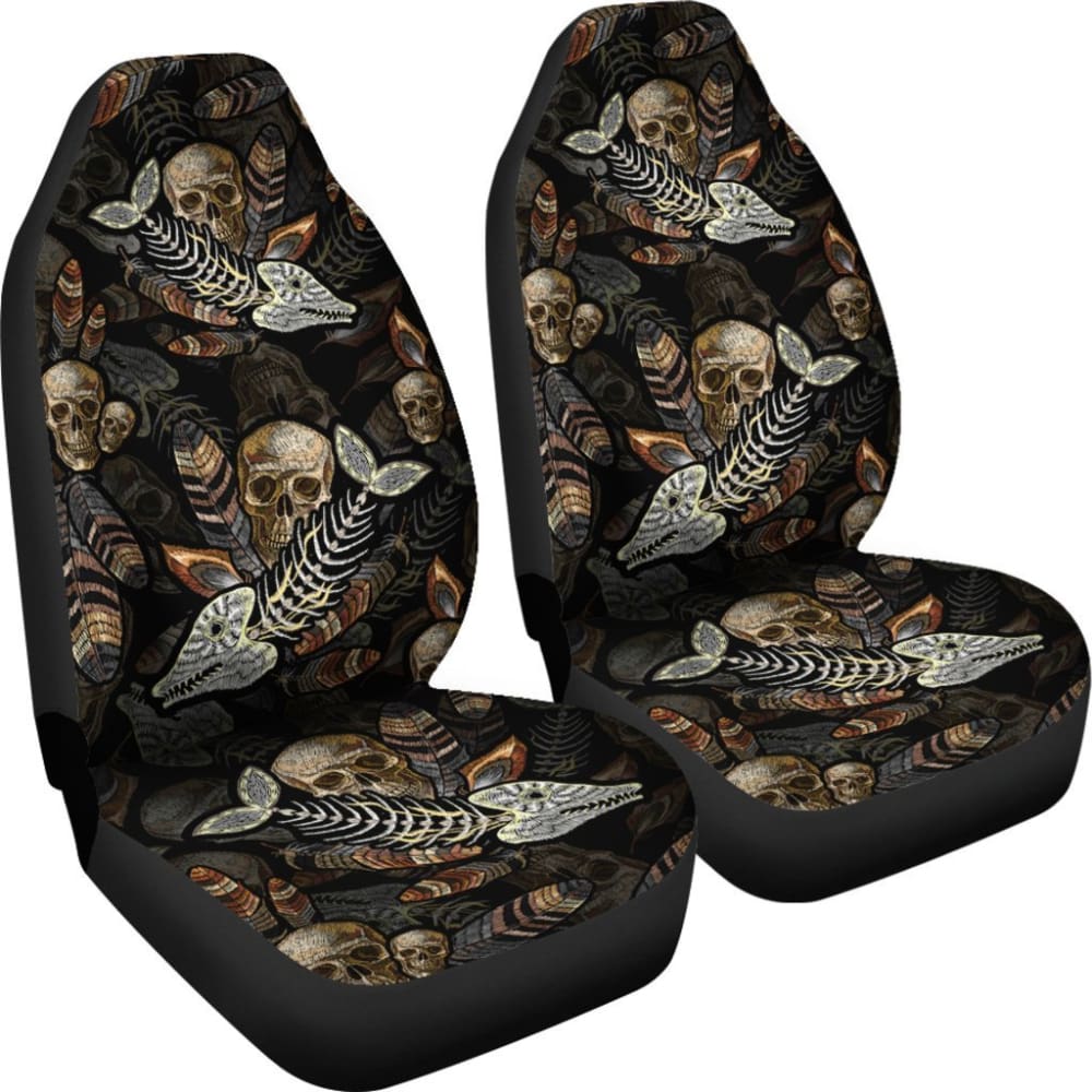 Fish Bones And Human Skull Pattern Fishing Car Seat Covers 182417 - YourCarButBetter