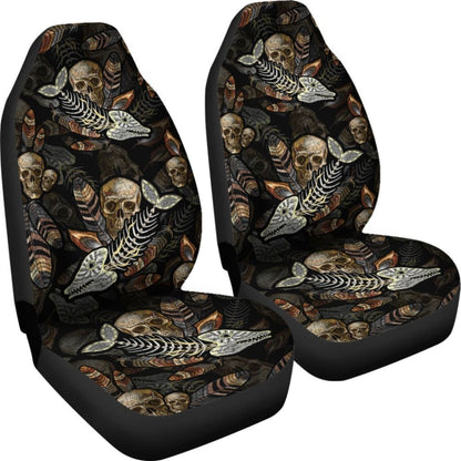 Fish Bones And Human Skull Pattern Fishing Car Seat Covers 182417 - YourCarButBetter
