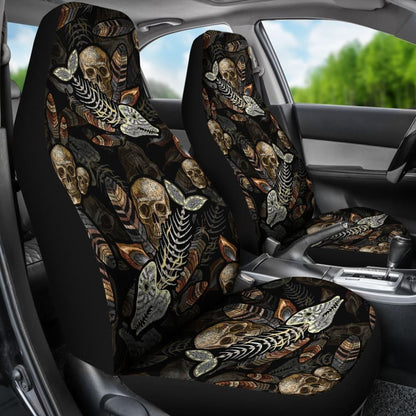 Fish Bones And Human Skull Pattern Fishing Car Seat Covers 182417 - YourCarButBetter