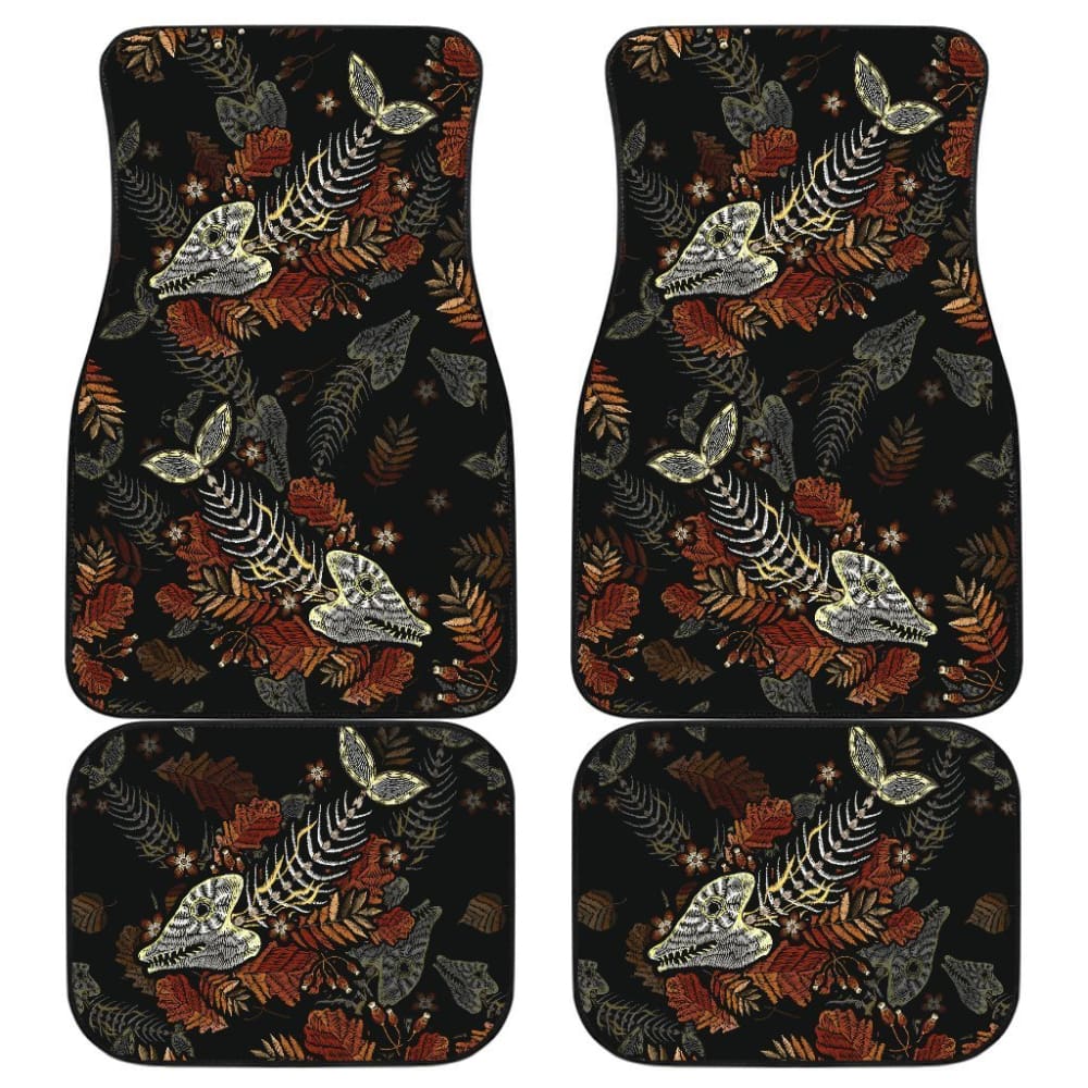 Fish Bones Autumn Leaves Pattern Fishing Car Floor Mats 182417 - YourCarButBetter