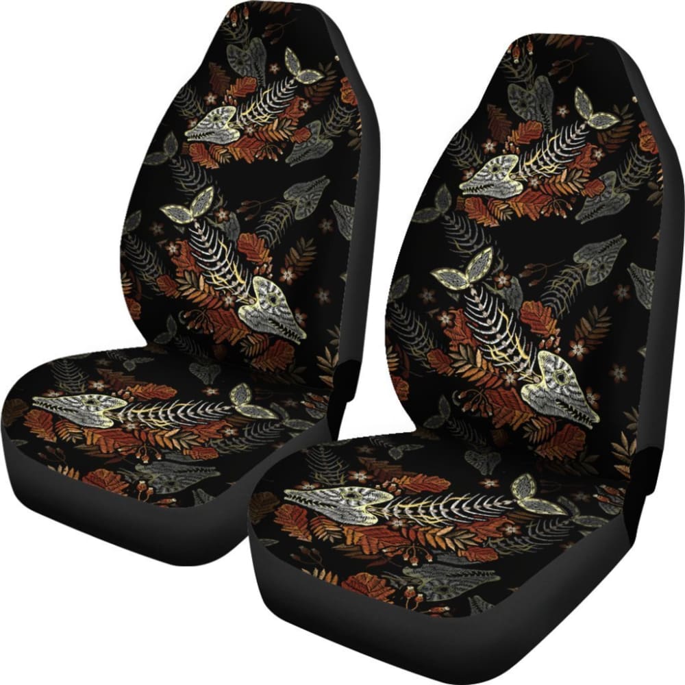 Fish Bones Autumn Leaves Pattern Fishing Car Seat Covers 182417 - YourCarButBetter
