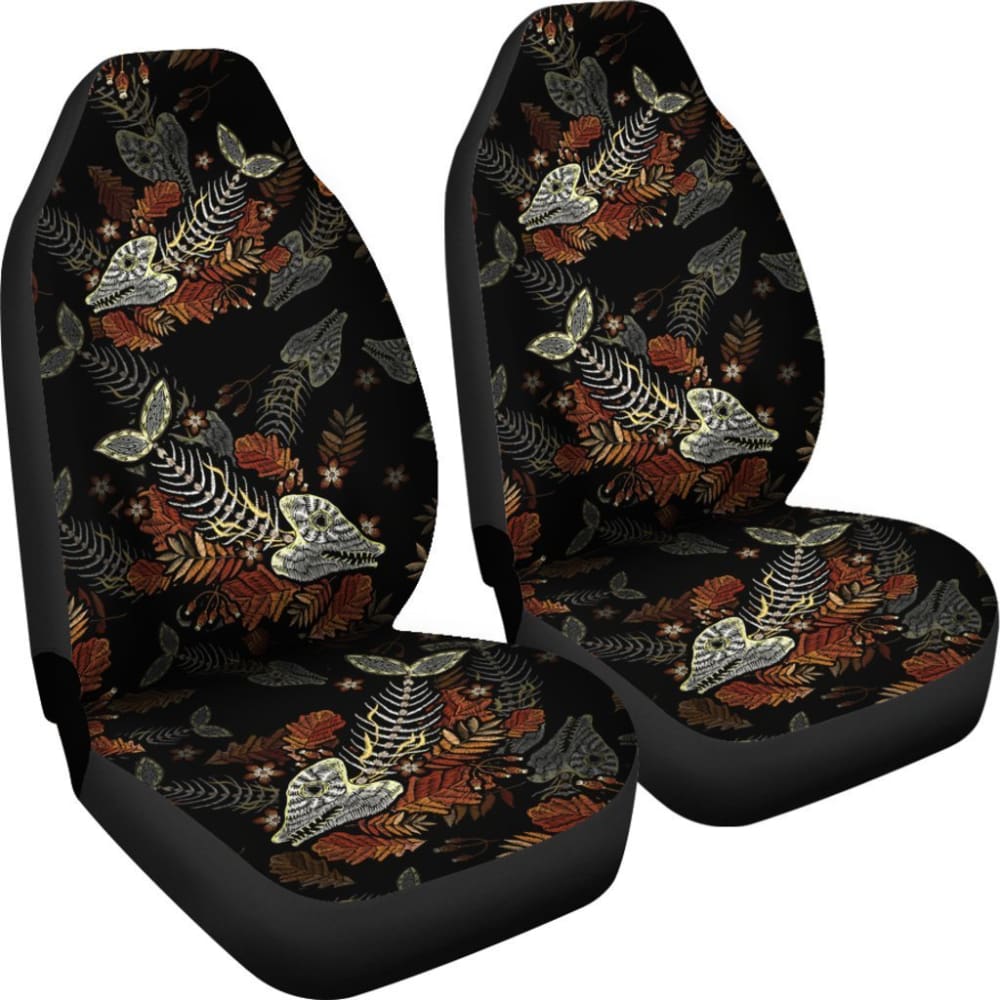 Fish Bones Autumn Leaves Pattern Fishing Car Seat Covers 182417 - YourCarButBetter