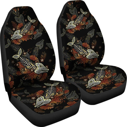 Fish Bones Autumn Leaves Pattern Fishing Car Seat Covers 182417 - YourCarButBetter