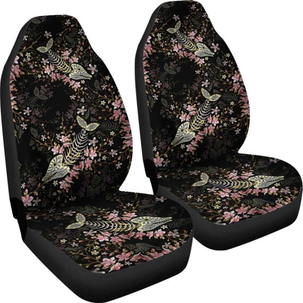 Fish Bones Cherry Blossom Pattern Fishing Car Seat Covers 182417 - YourCarButBetter