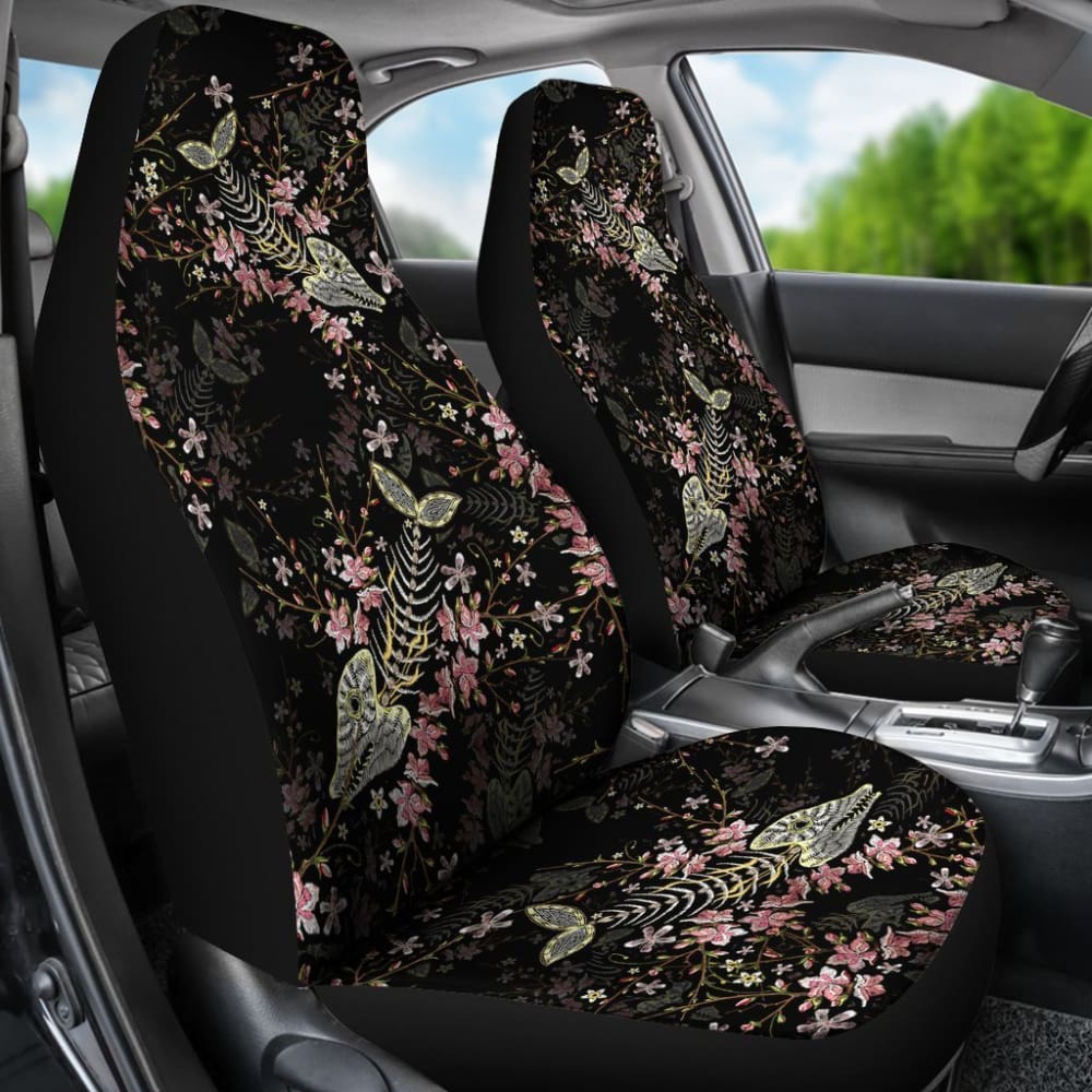 Fish Bones Cherry Blossom Pattern Fishing Car Seat Covers 182417 - YourCarButBetter