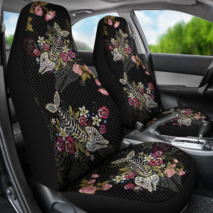Fish Bones Pink Floral Pattern Fishing Car Seat Covers 182417 - YourCarButBetter