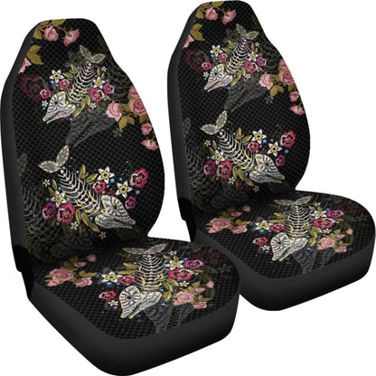 Fish Bones Pink Floral Pattern Fishing Car Seat Covers 182417 - YourCarButBetter