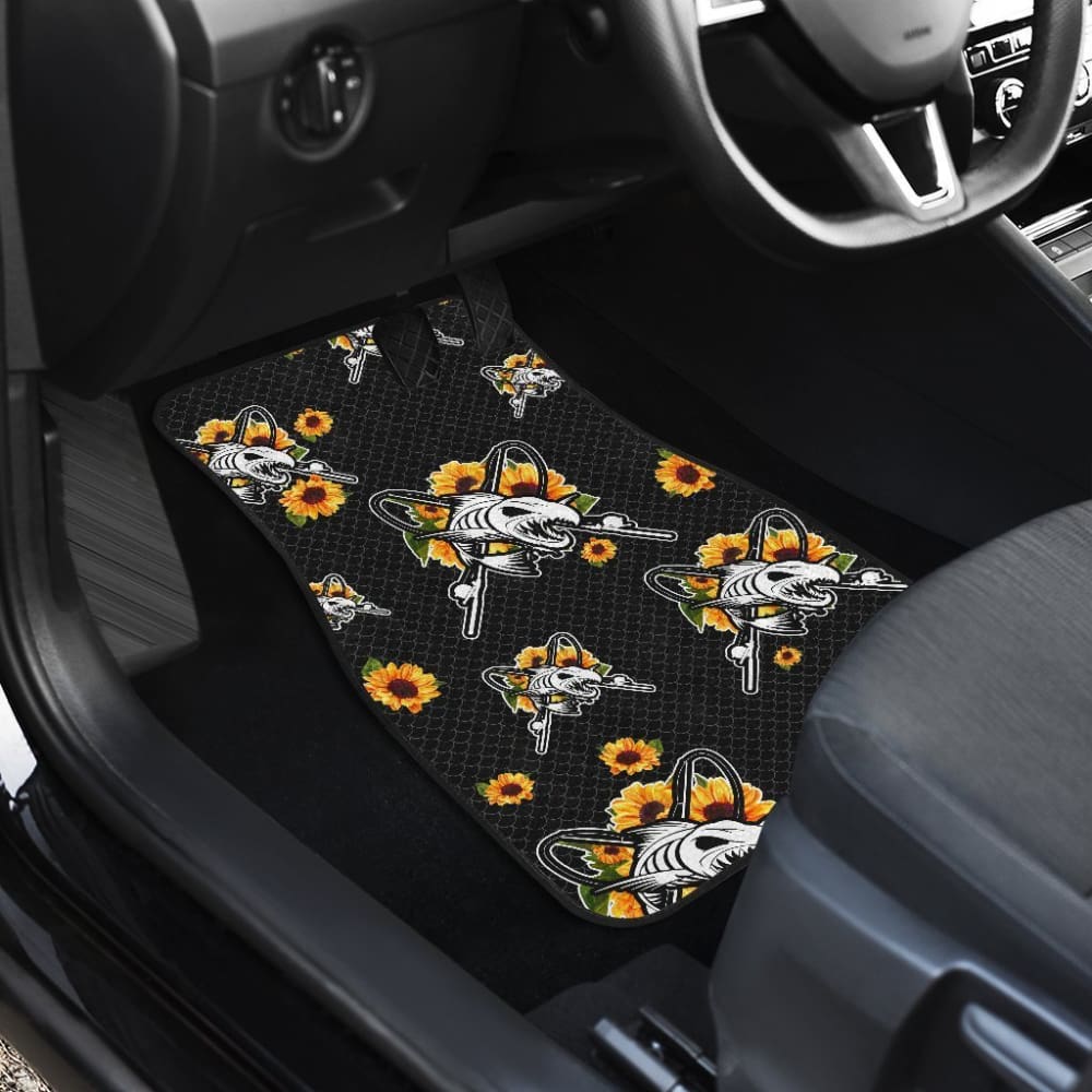 Fish Bones Sunflowers Pattern Fishing Car Floor Mats 182417 - YourCarButBetter