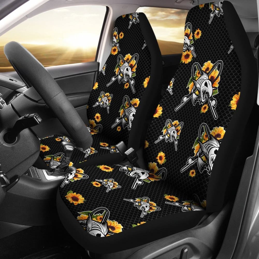 Fish Bones Sunflowers Pattern Fishing Car Seat Covers 182417 - YourCarButBetter