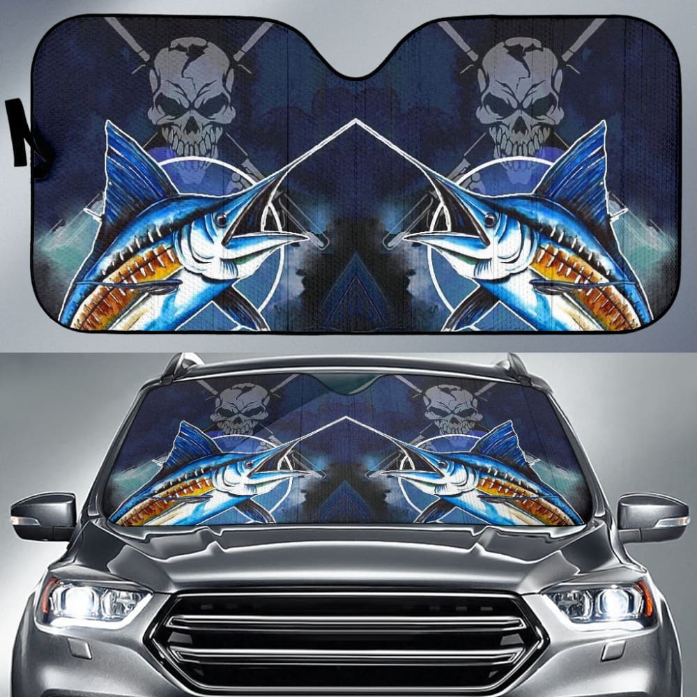 Fishing Car Auto Sun Shades Blue Marlin Skull Fisherman 210901 - YourCarButBetter