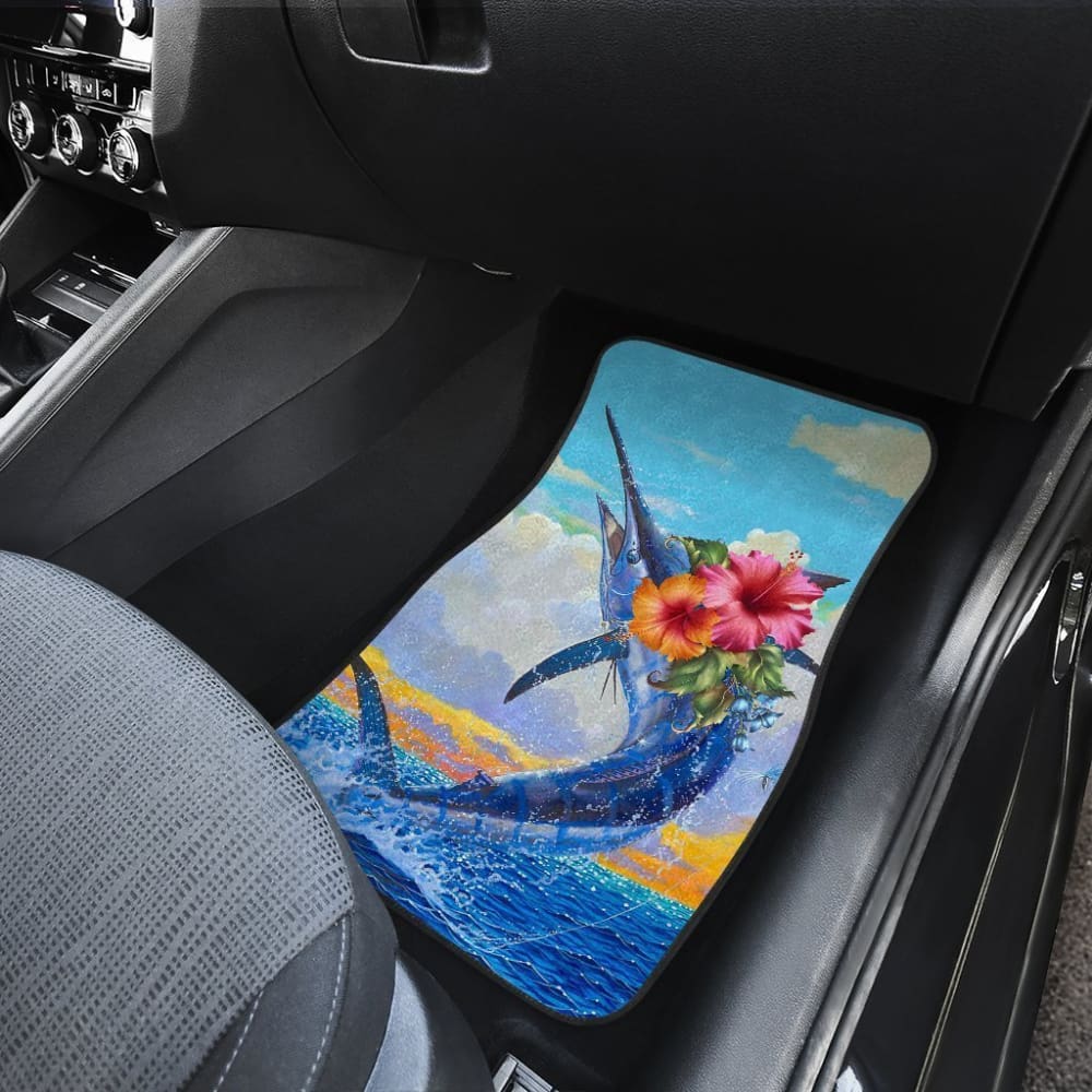 Fishing Car Mats Blue Marlin Mix Hibiscus Car Decor 182417 - YourCarButBetter