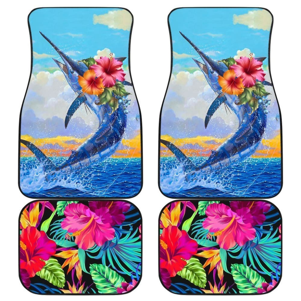 Fishing Car Mats Blue Marlin Mix Hibiscus Car Decor 182417 - YourCarButBetter
