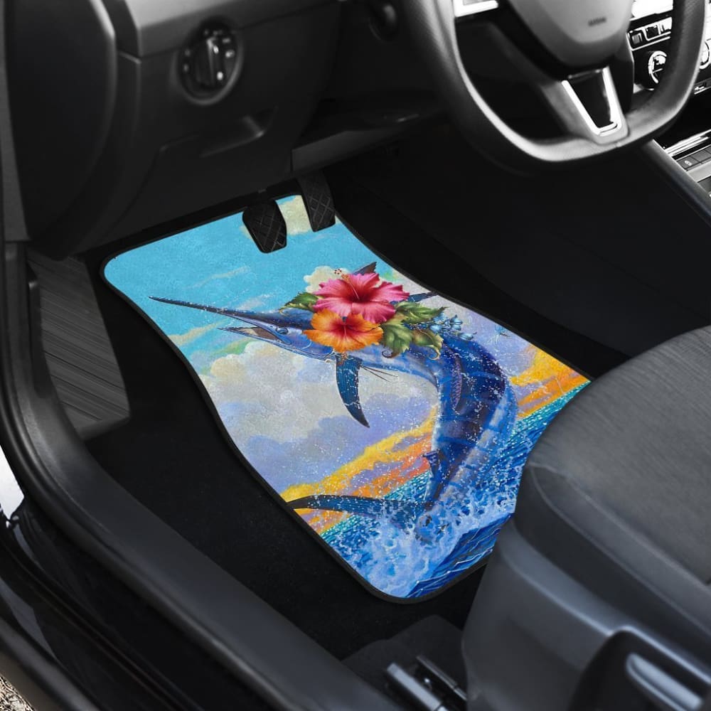 Fishing Car Mats Blue Marlin Mix Hibiscus Car Decor 182417 - YourCarButBetter