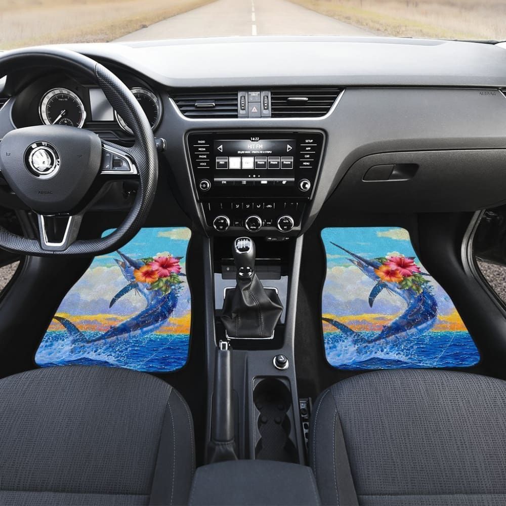 Fishing Car Mats Blue Marlin Mix Hibiscus Car Decor 182417 - YourCarButBetter
