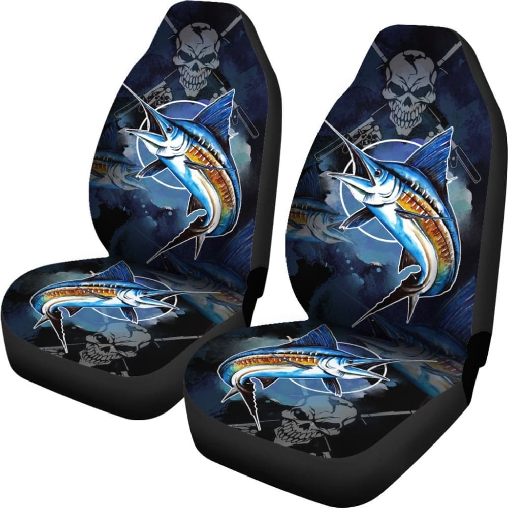 Fishing Car Seat Covers Blue Marlin Skull Fisherman 182417 - YourCarButBetter