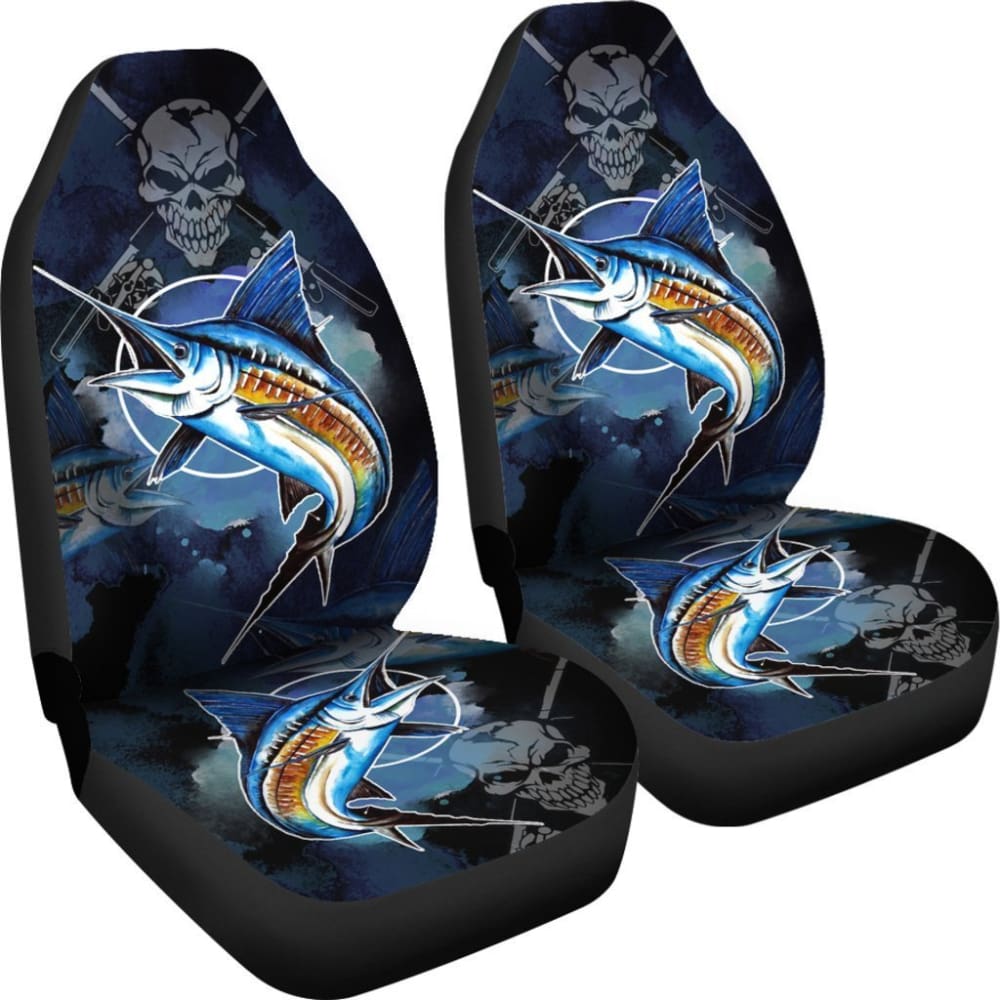 Fishing Car Seat Covers Blue Marlin Skull Fisherman 182417 - YourCarButBetter