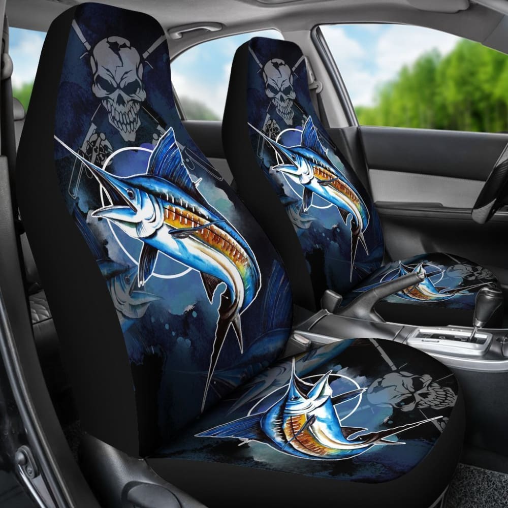 Fishing Car Seat Covers Blue Marlin Skull Fisherman 182417 - YourCarButBetter