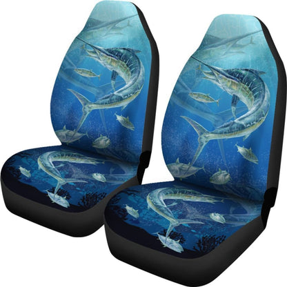Fishing Car Seat Covers Blue Marlin Under The Sea Car Decor 182417 - YourCarButBetter