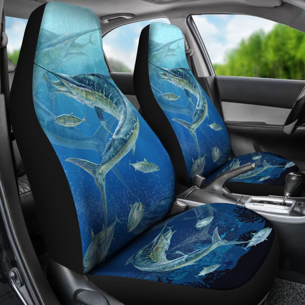 Fishing Car Seat Covers Blue Marlin Under The Sea Car Decor 182417 - YourCarButBetter
