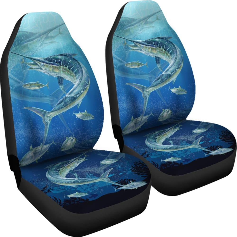 Fishing Car Seat Covers Blue Marlin Under The Sea Car Decor 182417 - YourCarButBetter