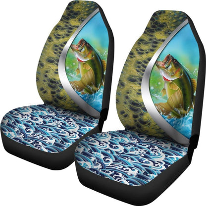 Fishing Car Seat Covers Largemouth Bass Fish Scales Mix Water Art Car Decor 182417 - YourCarButBetter