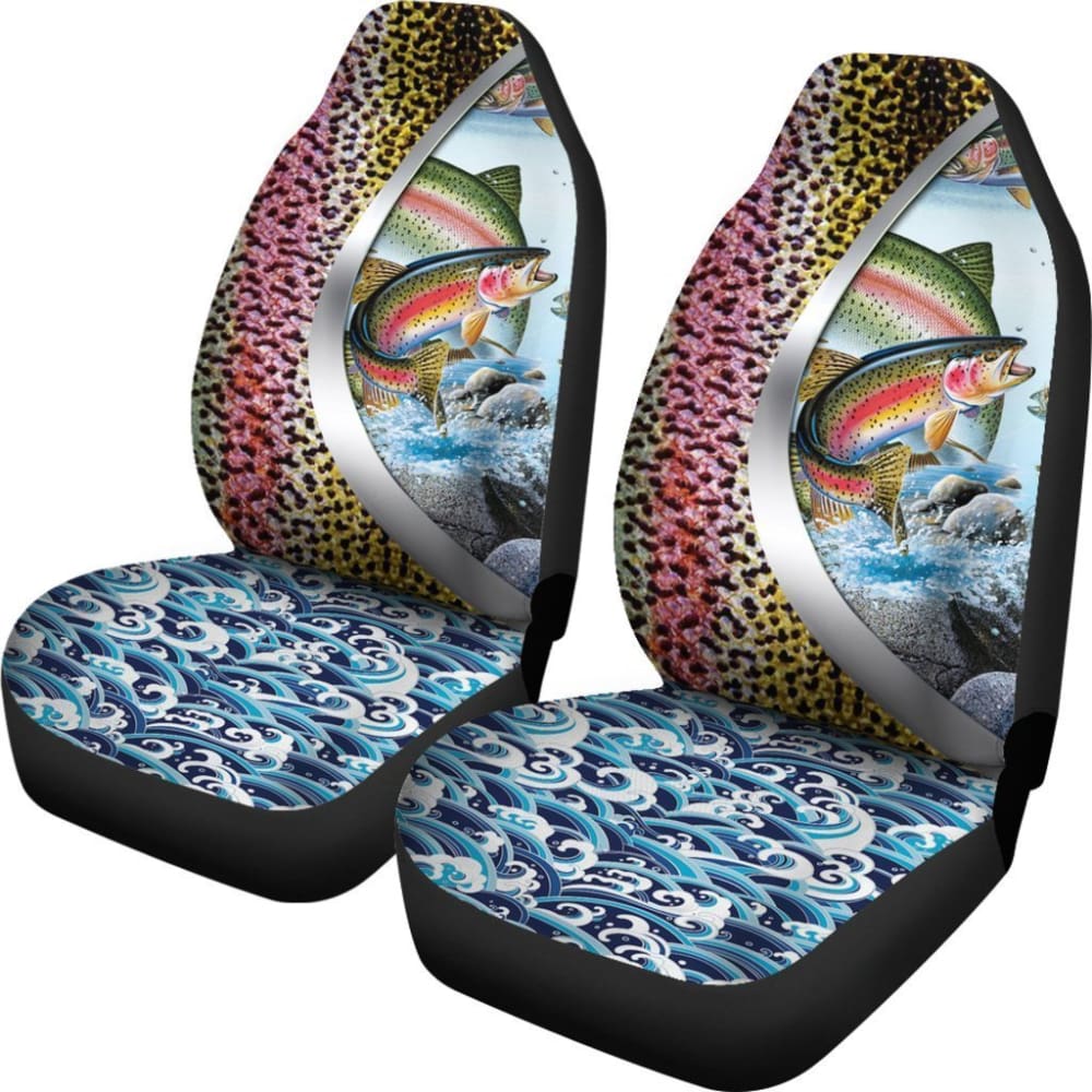 Fishing Car Seat Covers Rainbow Trout Fish Scales Mix Water Art Car Decor 182417 - YourCarButBetter