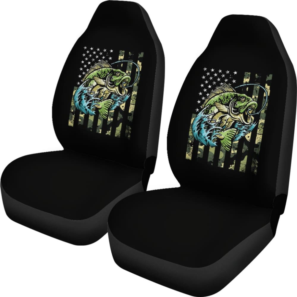 Fishing Largemouth Bass American Flag Car Seat Covers 210906 - YourCarButBetter