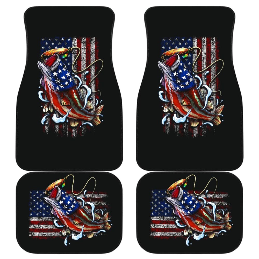 Fishing Largemouth Bass with American Flag Style Car Floor Mats 210906 - YourCarButBetter