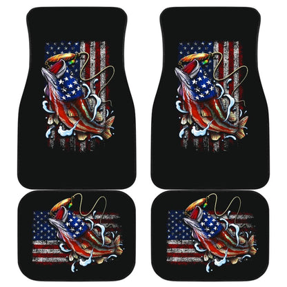Fishing Largemouth Bass with American Flag Style Car Floor Mats 210906 - YourCarButBetter