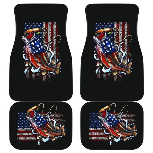 Fishing Largemouth Bass with American Flag Style Car Floor Mats 210906 - YourCarButBetter